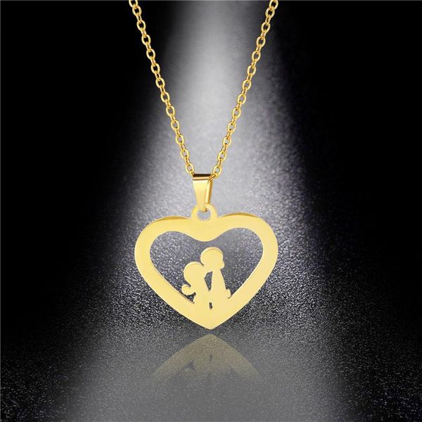 

gold stainless steel wedding necklace for women heart pendant charm jewelry sweetheart lover kissing statement necklace gift, Silver