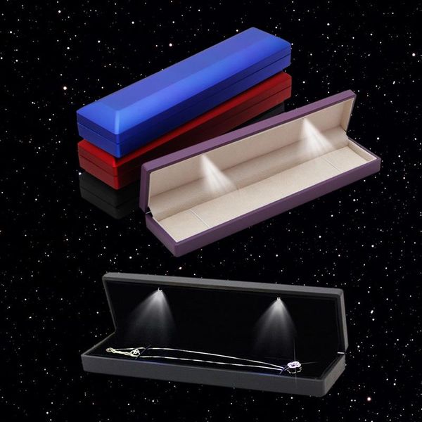 

led long boxes necklace padent gift box wedding jewelry display case jewelry, Pink;blue