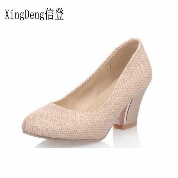 

dress shoes xingdeng big size 32-43 women fashion pointed toe thick heel office high pumps ladies sequins sweet party stilettos, Black