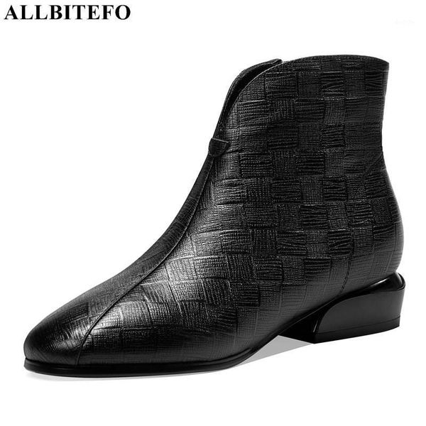 

allbitefo natural genuine leather women boots winter shoes fashion leisure ankle boots woman motocycle1, Black