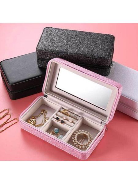 

кожа pu jewelry box организатор портативный дисплей zipper серьги кольца ожерелья случай хранения c6ud, Pink;blue