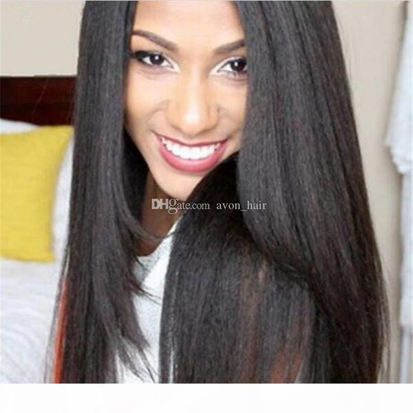 

italian yaki straight african american full lace human hair wigs glueless mongolian kinky straight lace front wigs with baby hair for woman, Black;brown