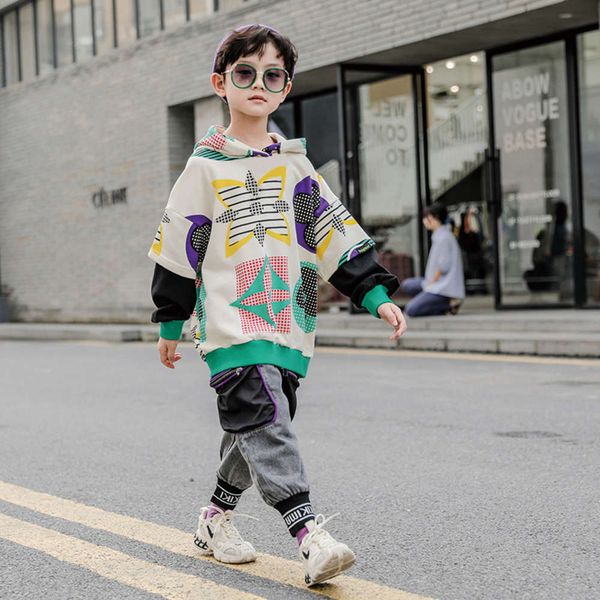 

new 2020 autumn boys' korean sweater zhongda handsome hoodie children's wear, Black