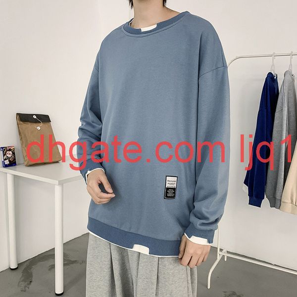 

round neck fake two piece sweater men's fashion spring autumn korean fashion 2020 autumn fashion men's loose top, Black