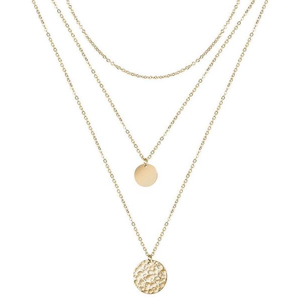 

women's delicate disc necklace layered pendant necklace gold plated, Silver