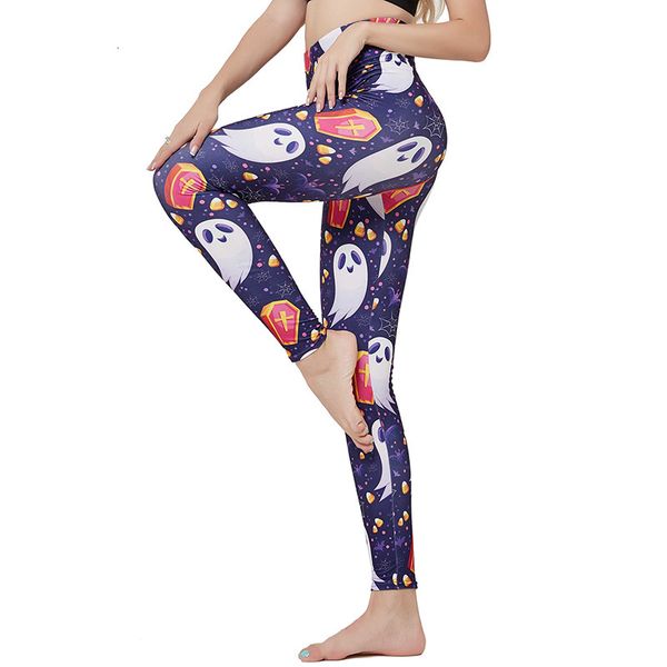 

9381 ghost new large stretch leggings for halloween, Black