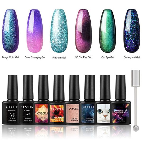 

coscelia uv gel nail polish kit semi-permanent with chameleon effect temperature varnish change gradient gel all for manicure, Red;pink