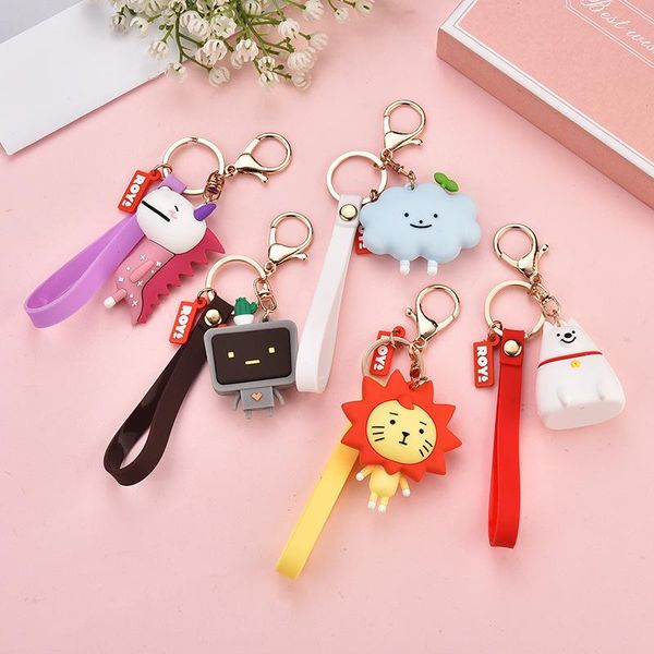 

new cartoon dinosaur cloud lion bear doll keychain couple car key chain bag pendant wholesale gift cute keychain, Silver