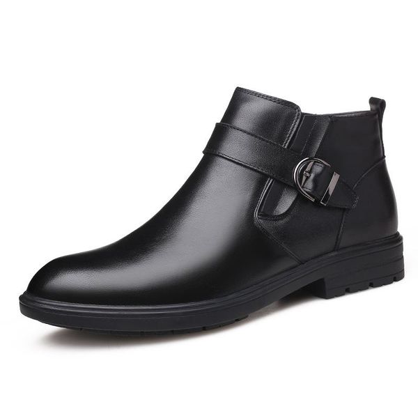 

genuine leather men waterproof boots men casual shoes fashion ankle boots for high winter 2020, Black