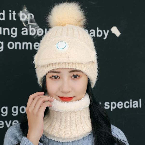 

new winter hats women anti-fog beanies velvet thick bib mask skullies beanie hat dustproof hats female warm knitted wool cap, Blue;gray