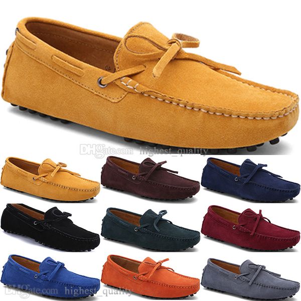 060 Neue Mode Herren Freizeitschuhe Leder Britischer Stil Frühling Paar Echte Erbsen Peeling Männer Fahren Fauler Mann Überschuhe Outdoor Bequem Atmungsaktiv Schwarz Gelb