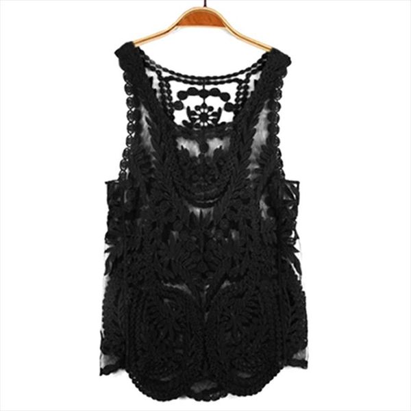 

new fashion women tank womens sleeveless lace tank embroidery hollow out floral crochet shirt drop shipping good quality, White