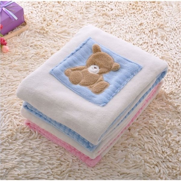 

blankets newborn cartoon bear embroidery flannel baby boy girl swaddle wrap infant stroller cover kid blanket y201009