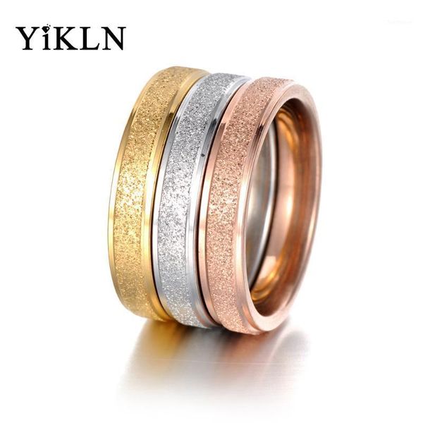 

yikln 5mm frosted surface stainless steel anniversary ring gold color curved couple wedding rings for women r181181, Slivery;golden