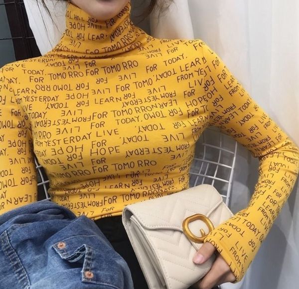 

2021 quality gangfeng letter sleeve female shirt fall winter thin high tide 9ua7, Black;brown