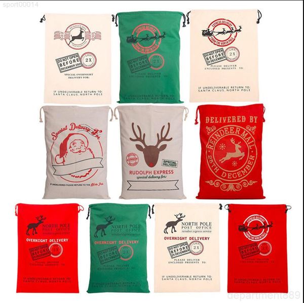 

a-santa sacks canvas drawstring candy gift bags reindeers printing storage bag christmas decorations gwa1415