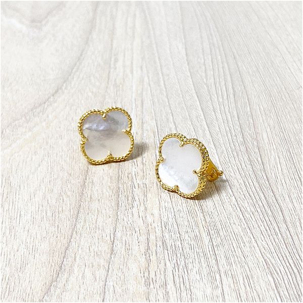 

2020 new clover white pearl stud earrings gold earring wedding jewelry vintage charms new arrival with box with stamp, Golden;silver
