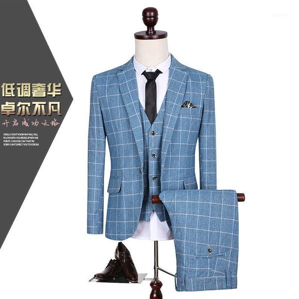 

ccxo2020 three-piece suit men's suits evening party blue suit fashion grid1, White;black