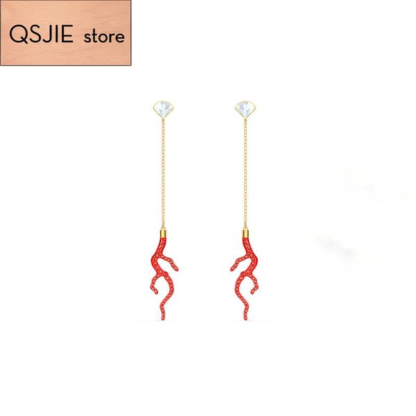 

qsjie swa1: 1 2020 new personality charming ocean series red coral earrings earrings for girls fashion jewelry, Silver