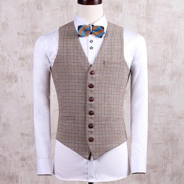

men's vests men's fashion plaid suit vest tweed wool formal waistcoat for groomsmen wedding1, Black;white