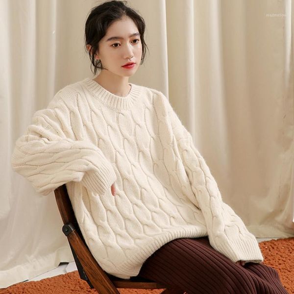 

women's sweaters twisted knitted sweater women o-neck long sleeve casual autumn winter cashmere jumpers korean loose oversized pullover, White;black