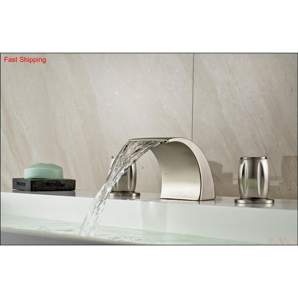 

new waterfall nickel brushed bathroom basin faucet dual handles sink mixer tap 7cpf9
