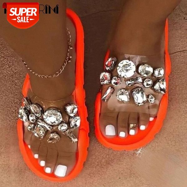 

ribetrini ins fashion lady open toe rhinestone slip on beach shoes open toe summer women slippers crystal slippers #p23s, Black