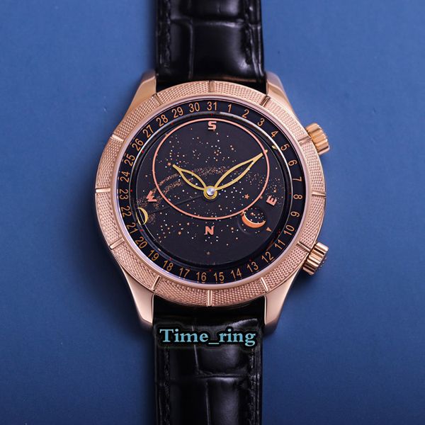 

tz version 5106r 5102 6104 starry sky dial rose gold steel case 9015 modified pearl tuo movement mens watch leather strap luxry watches, Slivery;brown