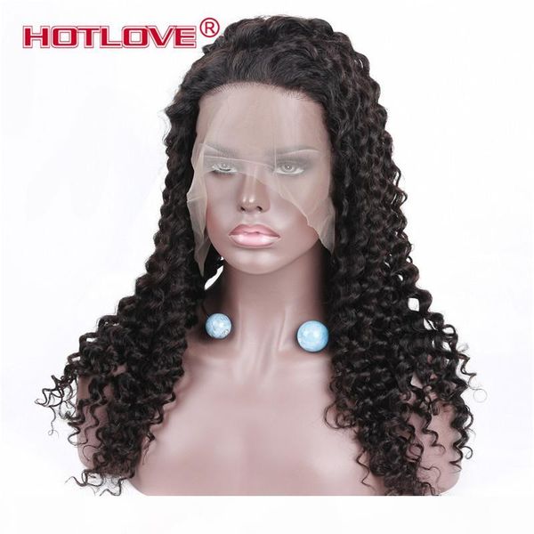

lace front human hair wigs deep wave 150% density 360 lace frontal wig pre plucked with baby hair full remy natural black ove, Black;brown