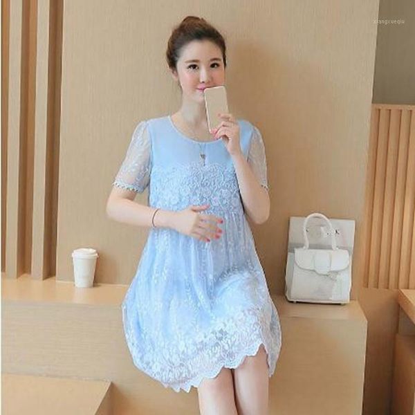 

2020 summer new maternity dress lace fashion maternity dress1, White