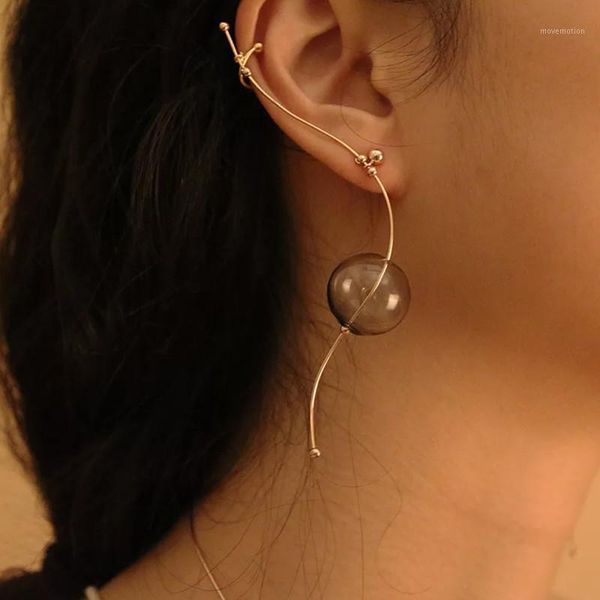 

fflacell 2020 korean cool copper simple glass ball wire ear cuff for women original long earrings for women brincos jewelry1, Golden;silver