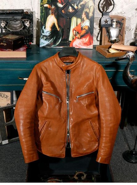 

yrpakistan washed leather. vintage motor style tanning sheepskin jacket,men slim genuine leather coat, Black