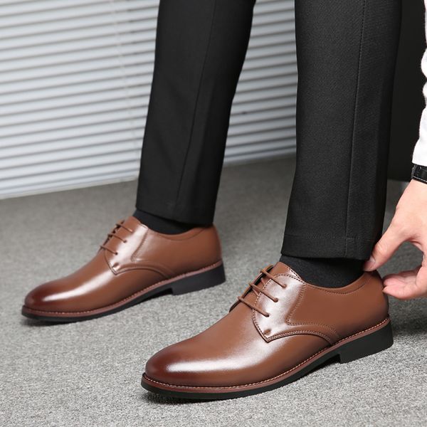 

jaycosin fashion dressing shoes for man pu leather formal flats male pointed toe lace up business shoes size 39-46, Black