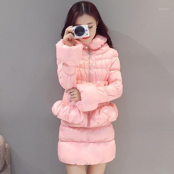 

women's tracksuits winter warm thicken women 2 pieces sets 2021 pink female duck down suits casual slim fit coat lace fur jacket1, Gray