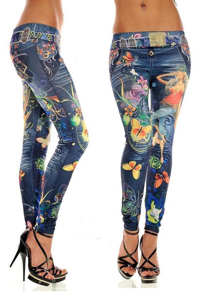 

новые поддельные hot spring женщины sexy жан jeggings мода печати эластичный тонкий леггинсы брюки женские узкие брюки, Black