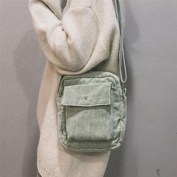 

winter women corduroy flap bag female canvas zipper shoulder & crossbody bag preppy style money bags for girls