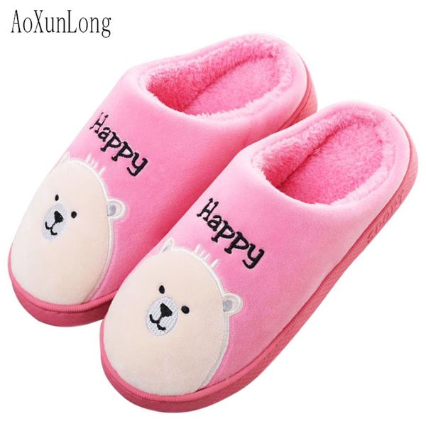 

aoxunlong women winter cartoon slippers outside leisure slides women plush warm home slippers eu 35-40 size house floor slippers, Black