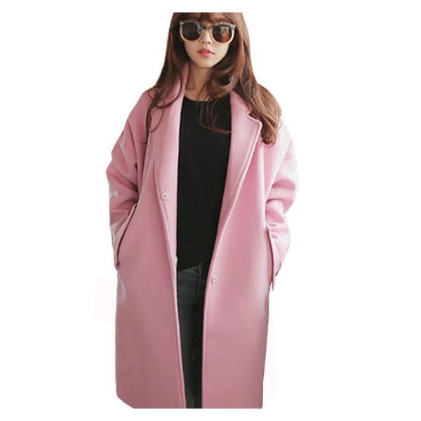 

nice autumn winter new women long woolen fashion turn-down collar solid woolen coats casual thickening loose coats, Black