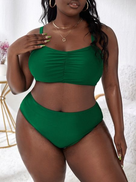 

plus ruched bust bikini swimsuit 816d#, Black