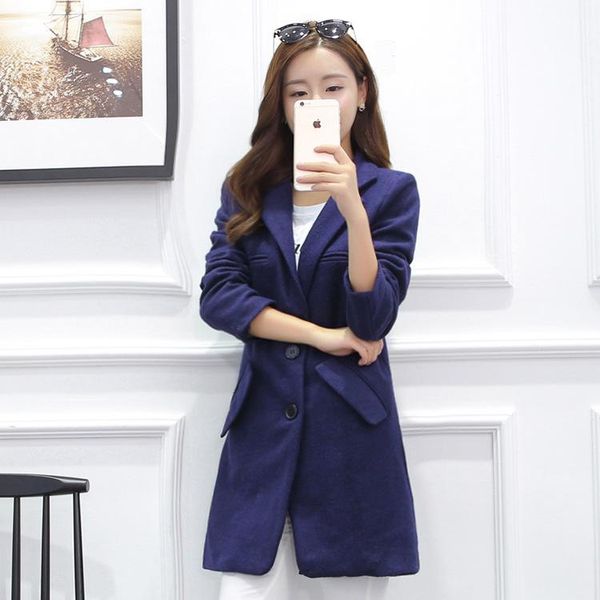 

office lady winter fashion wool coats slim wool blend coat and jacket single breasted coat femenino, Black