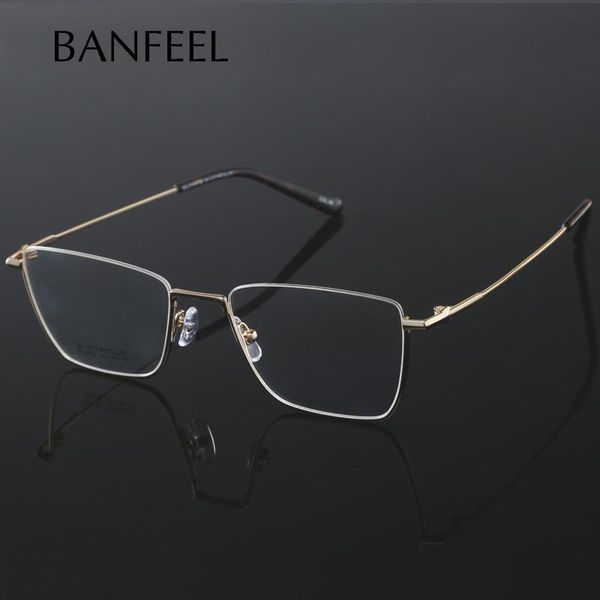 

fashion sunglasses frames ip titanium square glasses men ultralight half frame spectacle optical myopia prescription eyeglasses business eye, Black