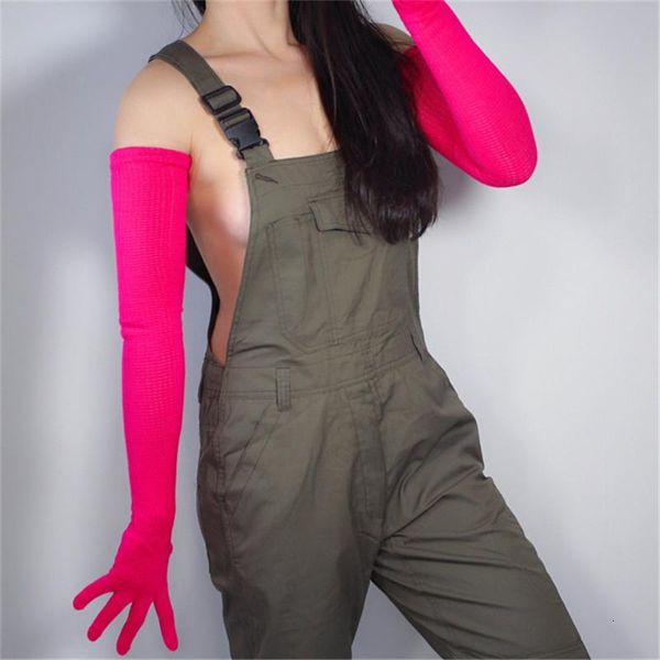 

extra long wool gloves 70cm knitted five-finger high elastic wool-containing women' school uniform warm rose red zz70-3, Blue;gray