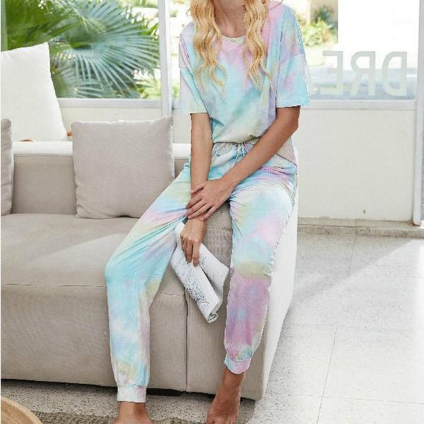 

women's sleepwear print pijamas women short sleeve and pants two pieces sets 2021 spring summer home suit pocket lounge wear 2xl 3xl1, Black;red