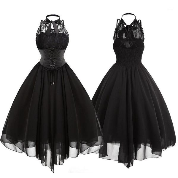 

women vintage gothic bow party dress lolita girls sleeveless cross back lace panel corset swing dress robe vestidos drop ship1, Black;gray