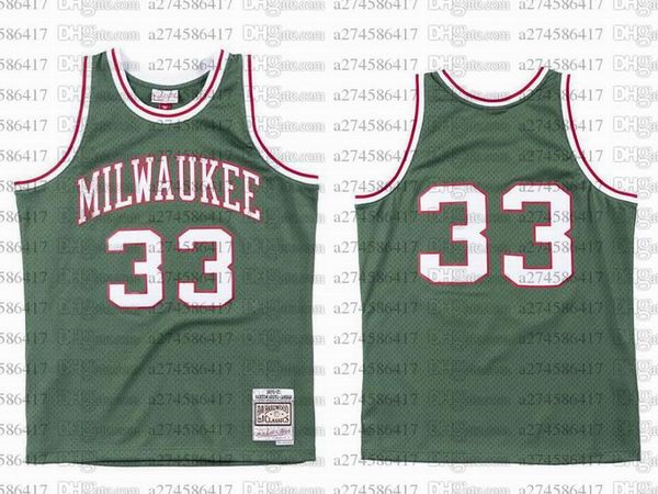 

men women youth basketball milwaukee bucks 33 kareem abdul-jabbar 1970-71 hardwoods classics retro jersey, Black;red