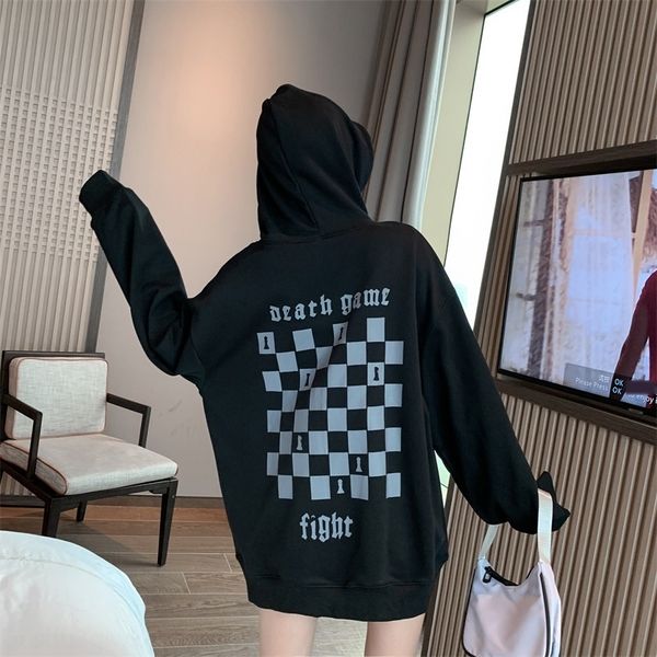 

qzlns autumn winter 2020 new hooded street style coat mid long print oversize coat for men and women, Black