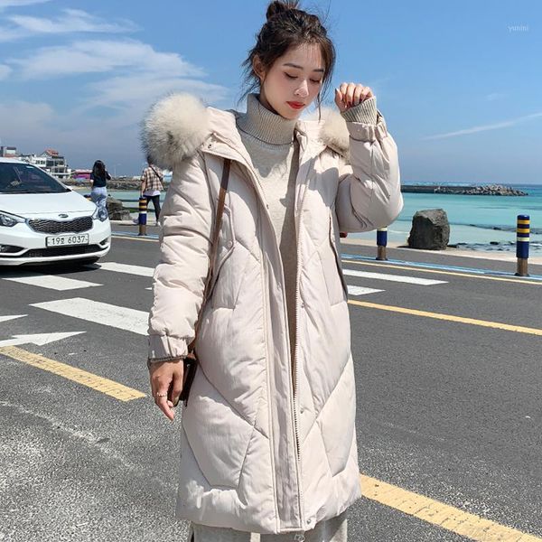 

2019 warm thicken vrouwen winter jas capuchon met bont dames casual lange parka uitloper koreaanse stijl dames jas1, Black