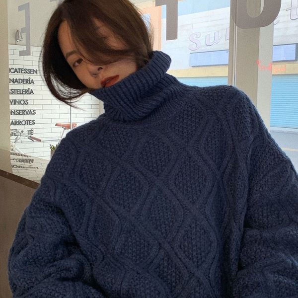 

high-necked 2021 woman's heavyset jumper slack leisure lazy temperament torsion new winter's lc3g, White;black