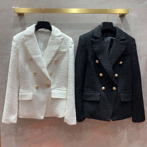 

milan runway 2020 luxury short women's blazers designer black/white/green lion head gold buttons blazers for womens 2080472, Black;brown