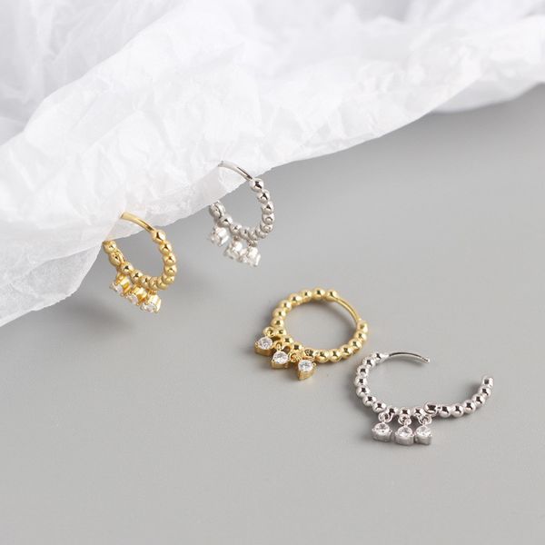 

februaryfrost brand new designer 100% стерлингового серебра 925 маленьких шариков окружность с цирконами подвеска серьги стержня для женщин, Golden;silver